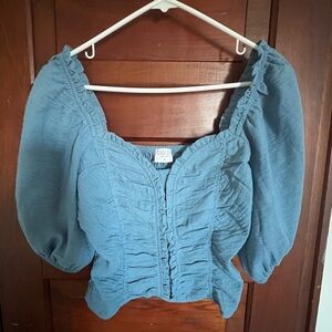 Blue Puff Sleeve Top